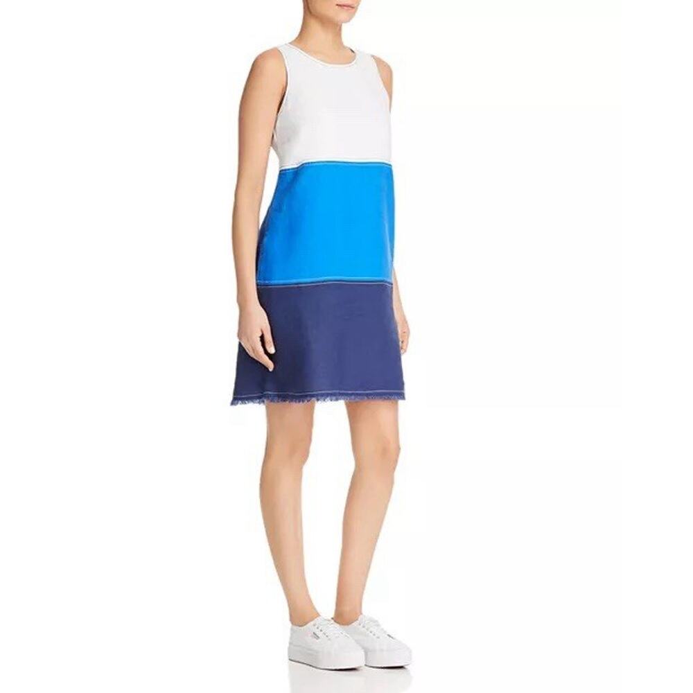Tommy Bahama Women’s Two Palms Colorblock Linen Shift Dress White Blue Size L